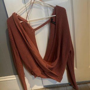 Off shoulder open V Sweater
